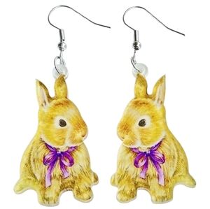 Adorable Easter Bunny Rabbit with Bowtie Womens Acrylic‎ Dangle Earrings